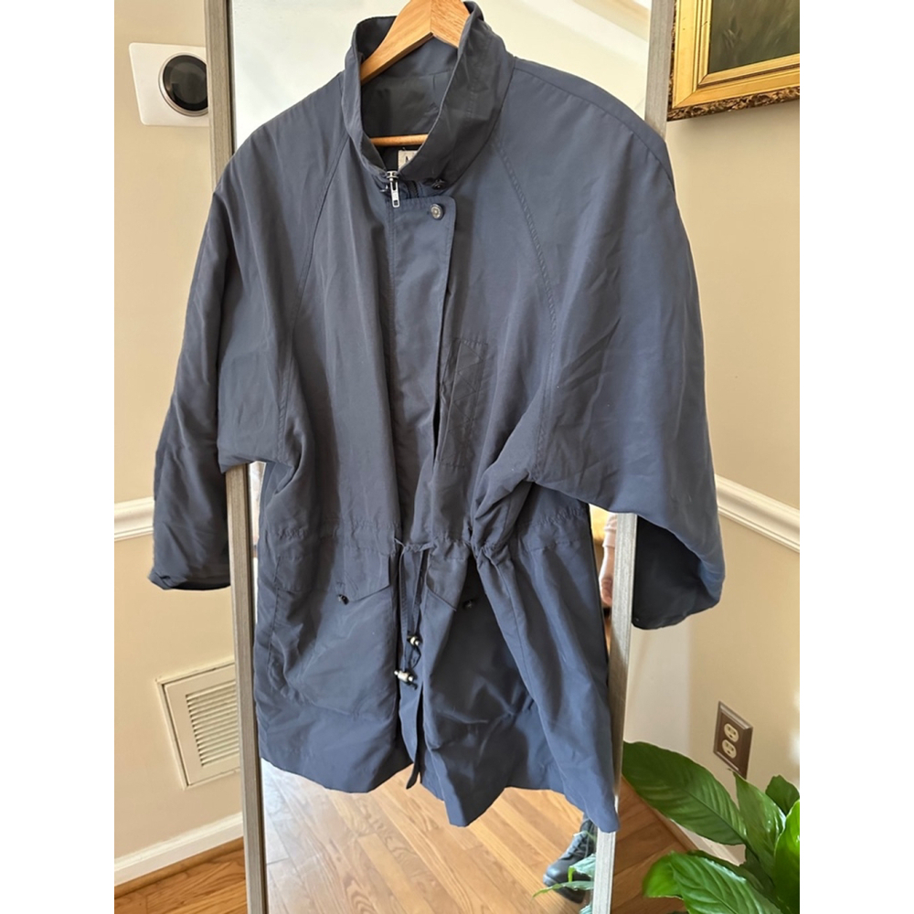 Mulberry Street Full Zip Gray Drawstring Trench Coat Jacket Size Large